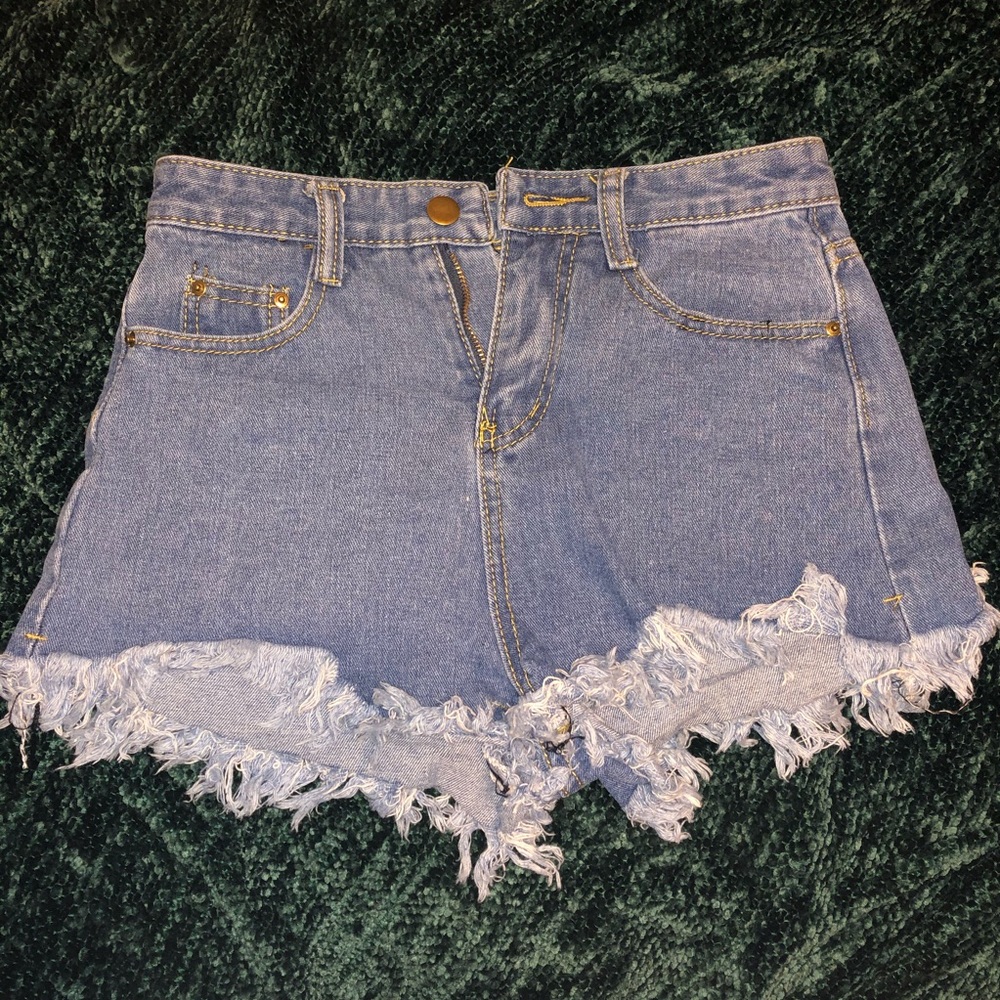 Distressed jean shorts